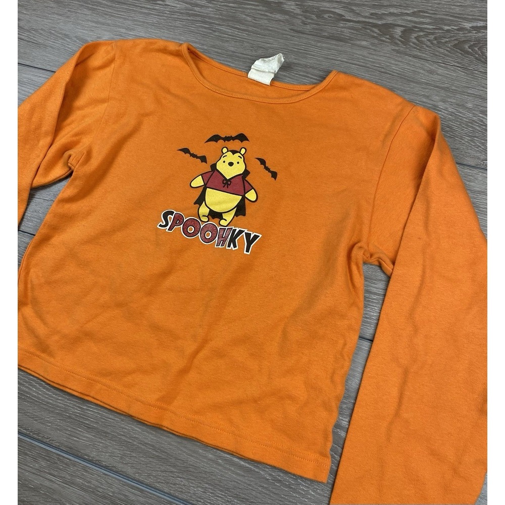 Disney Kids Winnie The Pooh Vampire "Spoohky" Vtg Sweater Orange Size Large